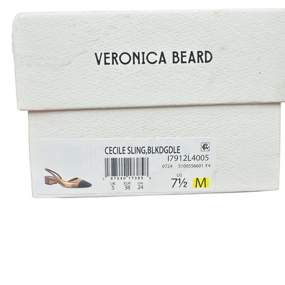 Veronica Beard Cecile Slingback Heels Women’s Sz 7.5‎ Black Gold Leather Cap-Toe - Picture 12 of 13
